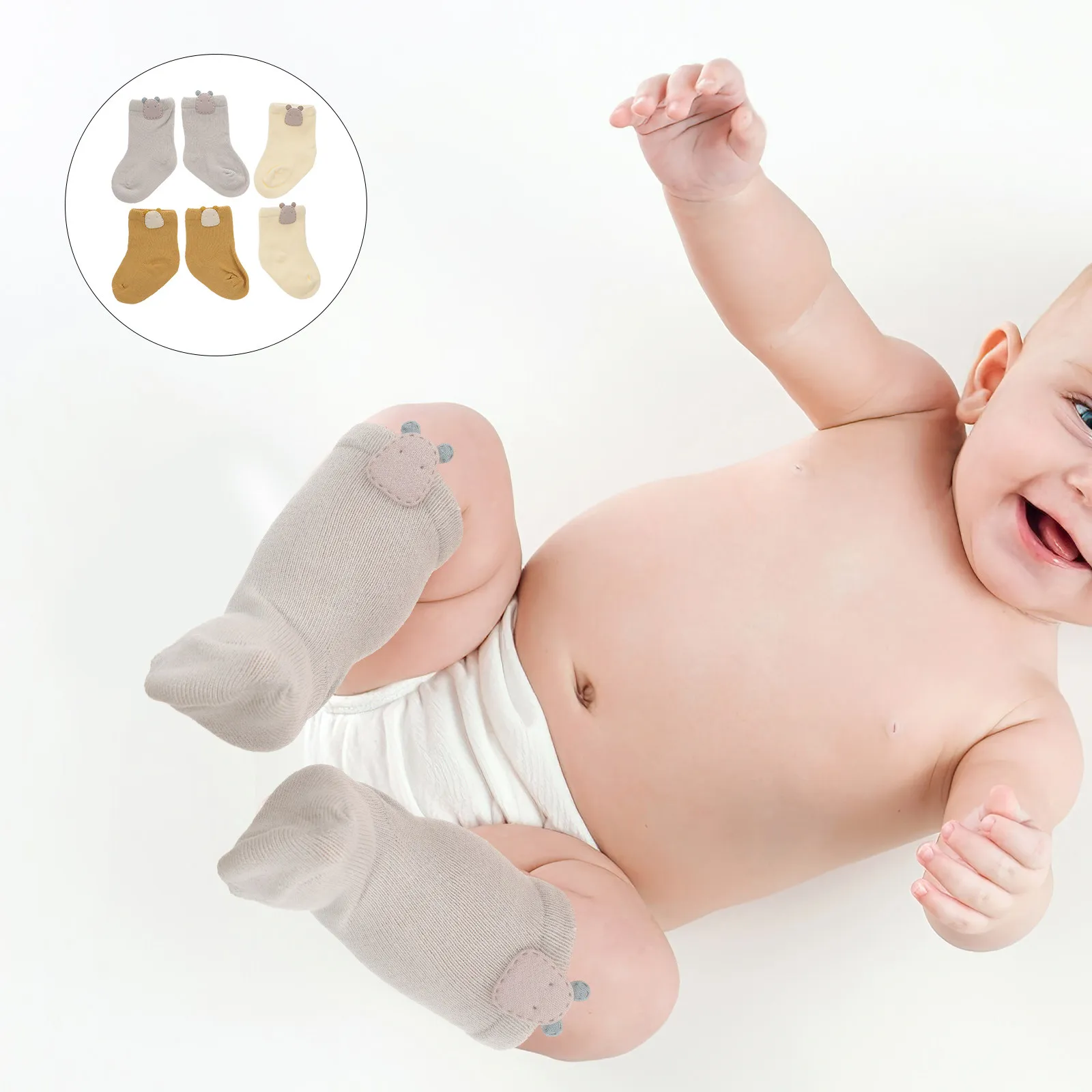 3Pair Baby Socks Cotton Cartoon Patterns Soft Breathable Non Slip Kids Socks Spring Autumn Stockings Size Xs 0-6 Months