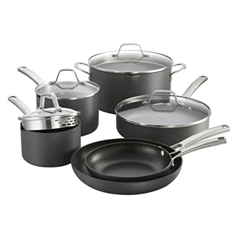 

Classic Nonstick Cookware Set for home kitchen use, aluminum with grey exterior, scratch-resistant coating and even heat distri