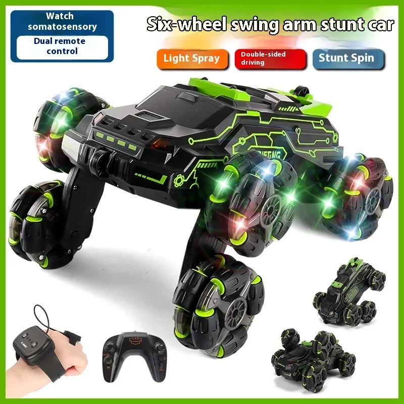 6 Wheels Spray RC Stunt Car 4WD Swing Arm Drift Vehicle Gesture Induction Deformation Remote Control Car with Light Boy RC Toys