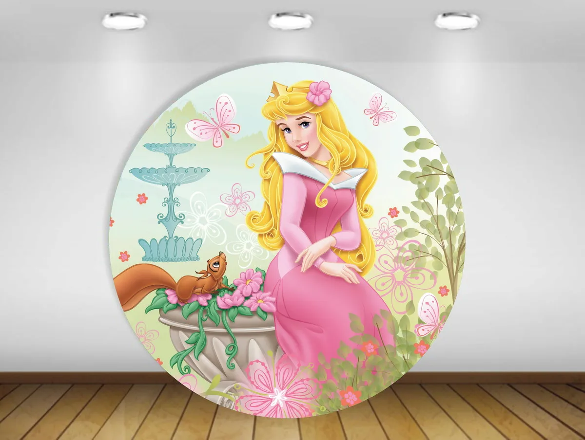 Fairy Tale Flower Garden Sleeping Beauty Princess Aurora Round Backdrop Cover for Girls Baby Shower Birthday Party Backgrounds