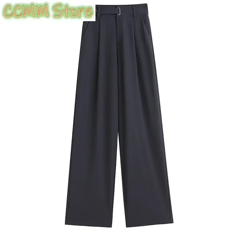 New Solid Pants for Women Fashion Office Ladies Folds High Waist Pants Vintage Elegant Casual Full Length Pants