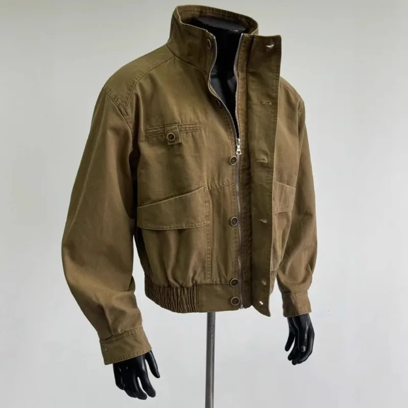 

Мужская джинсовая куртка, американская винтажная куртка с несколькими карманами, Детройт, пальто с воротником-стойкой, уличная одежда, чистая посадка, ретро, шикарная мода, Harajuku, новинка