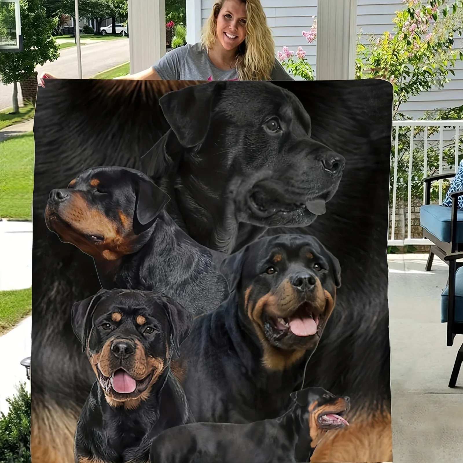 1pc Rottweiler Print Blanket, Flannel Blanket, Soft Warm Throw Blanket Nap Blanket For Couch Sofa Office Bed Camping Travel, Mul