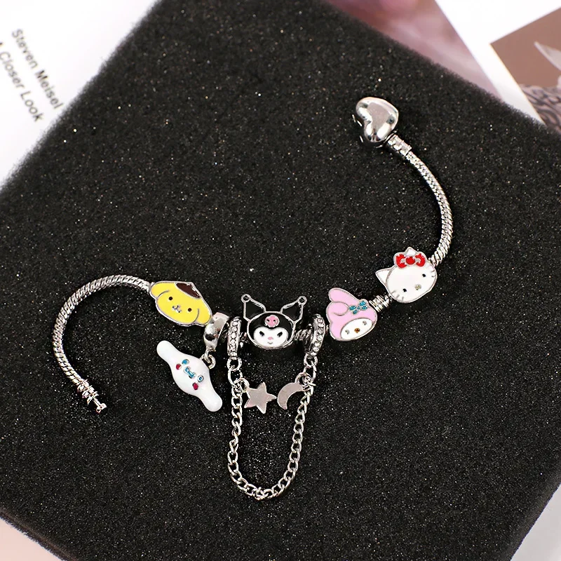 Sanrio Hello Kitty Cute Sweet Girl Bracelet Kulomi Cartoon Love Family Star Moon Love Alloy Bracelet