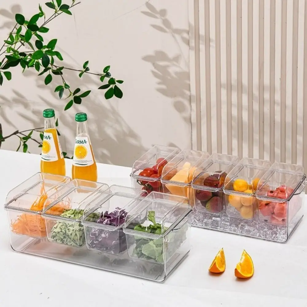 Multifunction Transparent Fresh Iced Box Detachable Plastics Fridge Fruit Box 4/5 Grids Double Layered Ice Fruit Tray