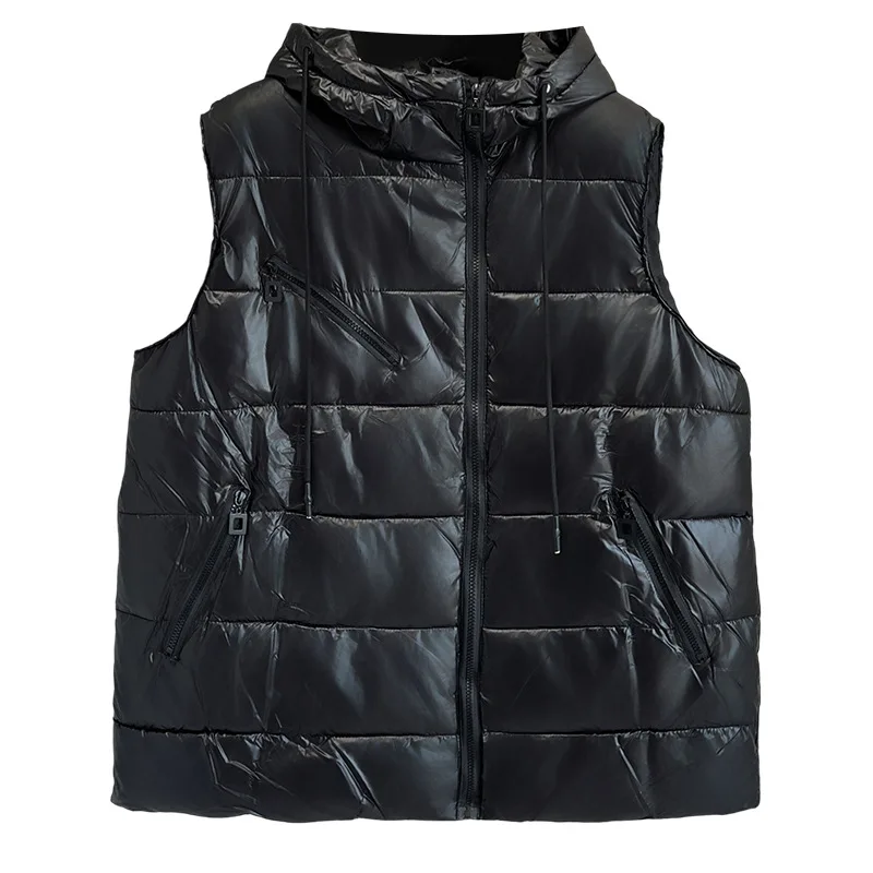 

XXXXXL модная женская парка больших размеров, новая зимняя простая теплая стеганая жилетка без рукавов с капюшоном и боковой планкой, пальто средней длины 6876