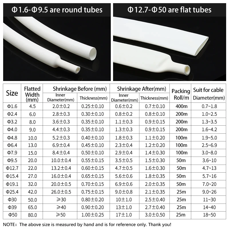 1-10m 3:1 Heat Shrink Tube Thick Glue White Diameter 1.6mm ~ 39mm Dual Wall Tubing Polyolefin Insulated Shrinking Cable Sleeve