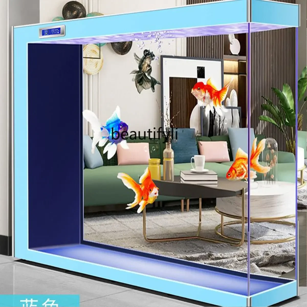 Full fish tank household new full set of ultra-white glass one-click drainage living room floor partition