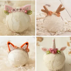 น่ารักขนสัตว์ Felt สัตว์ Headdress Deer Bear Kitten Unicorn หมวกดอกไม้ทารกแรกเกิดการถ่ายภาพเด็ก Photo Props สาว