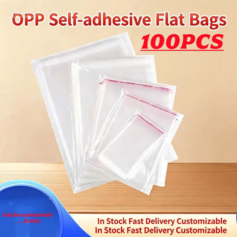 100 sacs en plastique auto-adhésifs transparents en cellophane pour emballer bijoux, bonbons, biscuits, produits, cadeaux, sacs non poreux