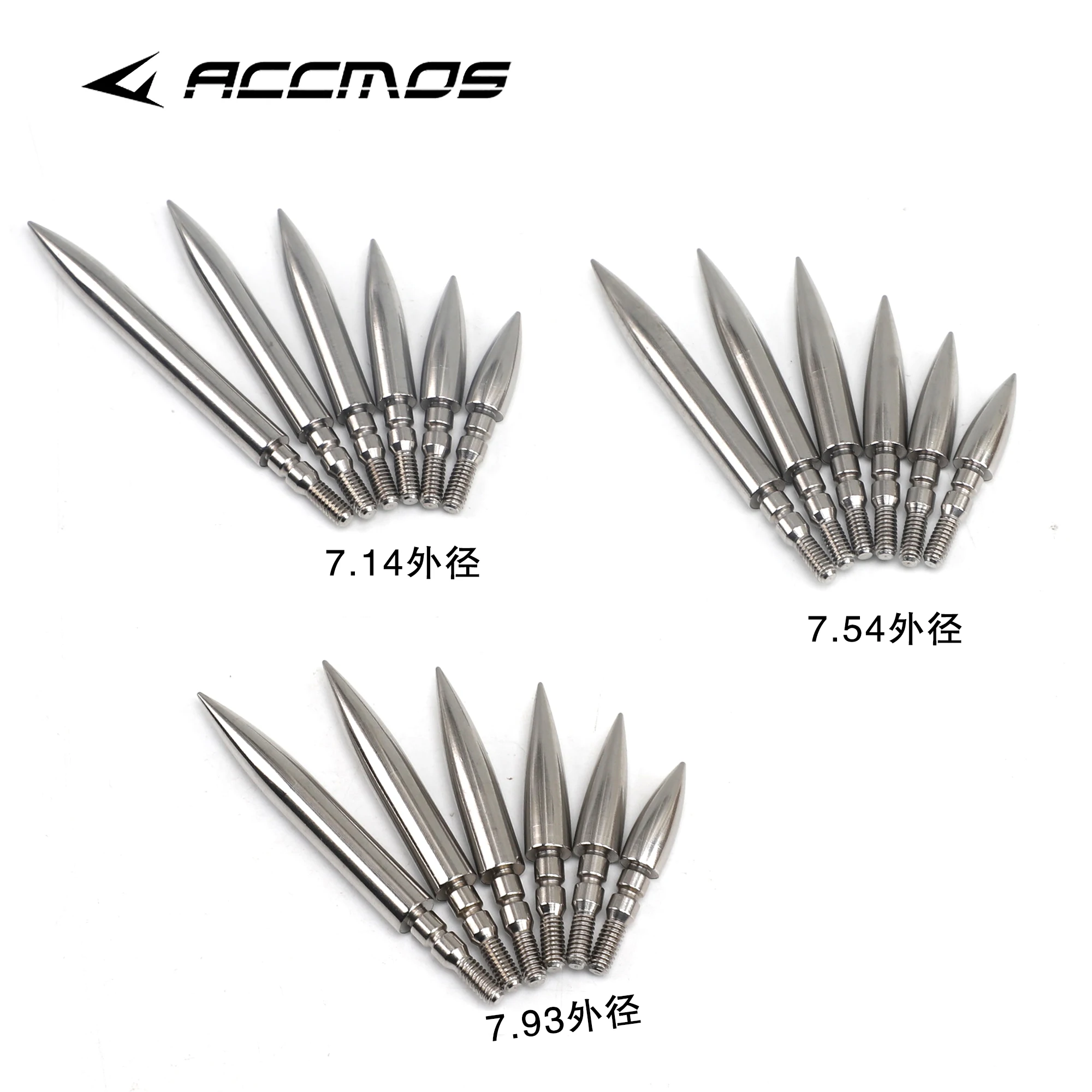 12PC Stainless Steel Bullet Point Tip 100/125/150/200/250/300grain For ID6.2mm Arrow Shaft Screw Thread Arrowhead with O Ring