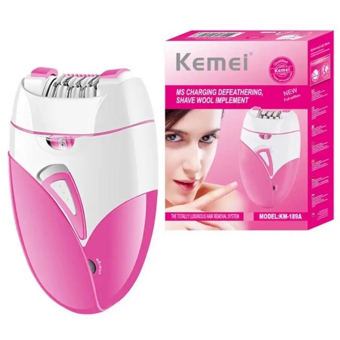 

Kemei Lady Shave шерстяной инструмент 2-скоростной эпилятор Smooth Glide для удаления волос для лица, родины бикини, рук, ног KM-189A