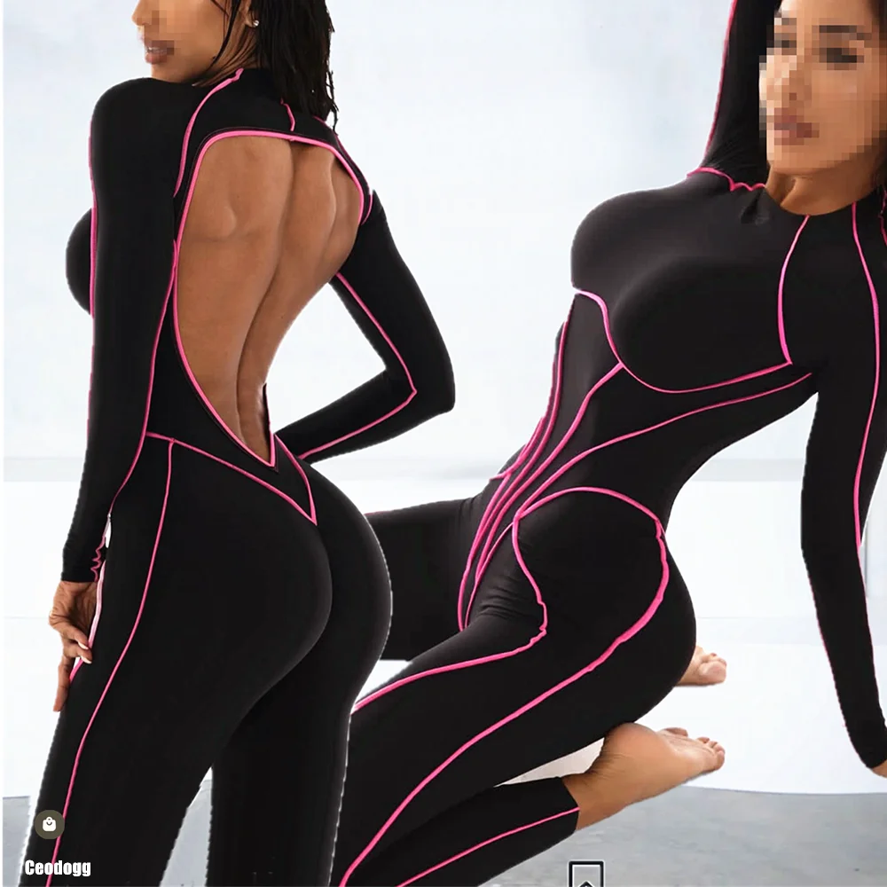 

Комплект для йоги с длинными рукавами, спортивный комбинезон для фитнеса, цельный комбинезон с открытой спиной, леггинсы для тренировок в тренажерном зале, спортивный костюм, женская активная одежда XP112