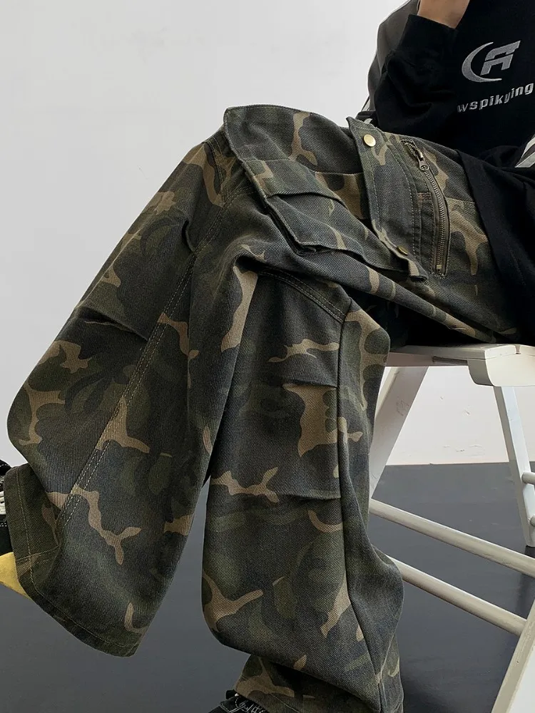 

Мужские рабочие брюки в американском ретро-стиле с камуфляжным принтом, весна-осень, новинка, складной дизайн, функциональные, в стиле парашютиста, для уличной моды