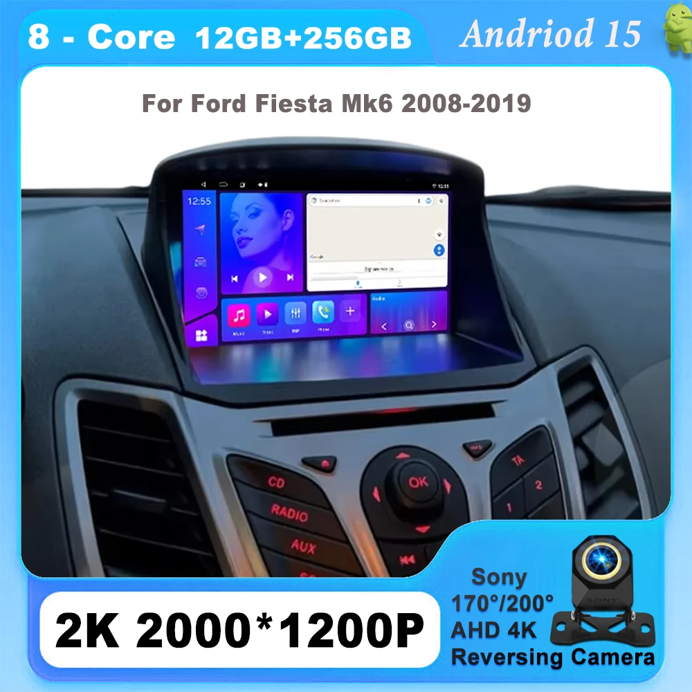 

Android 15 For Ford Fiesta Mk 6 2008-2019 Carplay Auto radio Car Multimedia 8 CORE IPS LED Navigation GPS DVD 5G Wifi BT Stereo