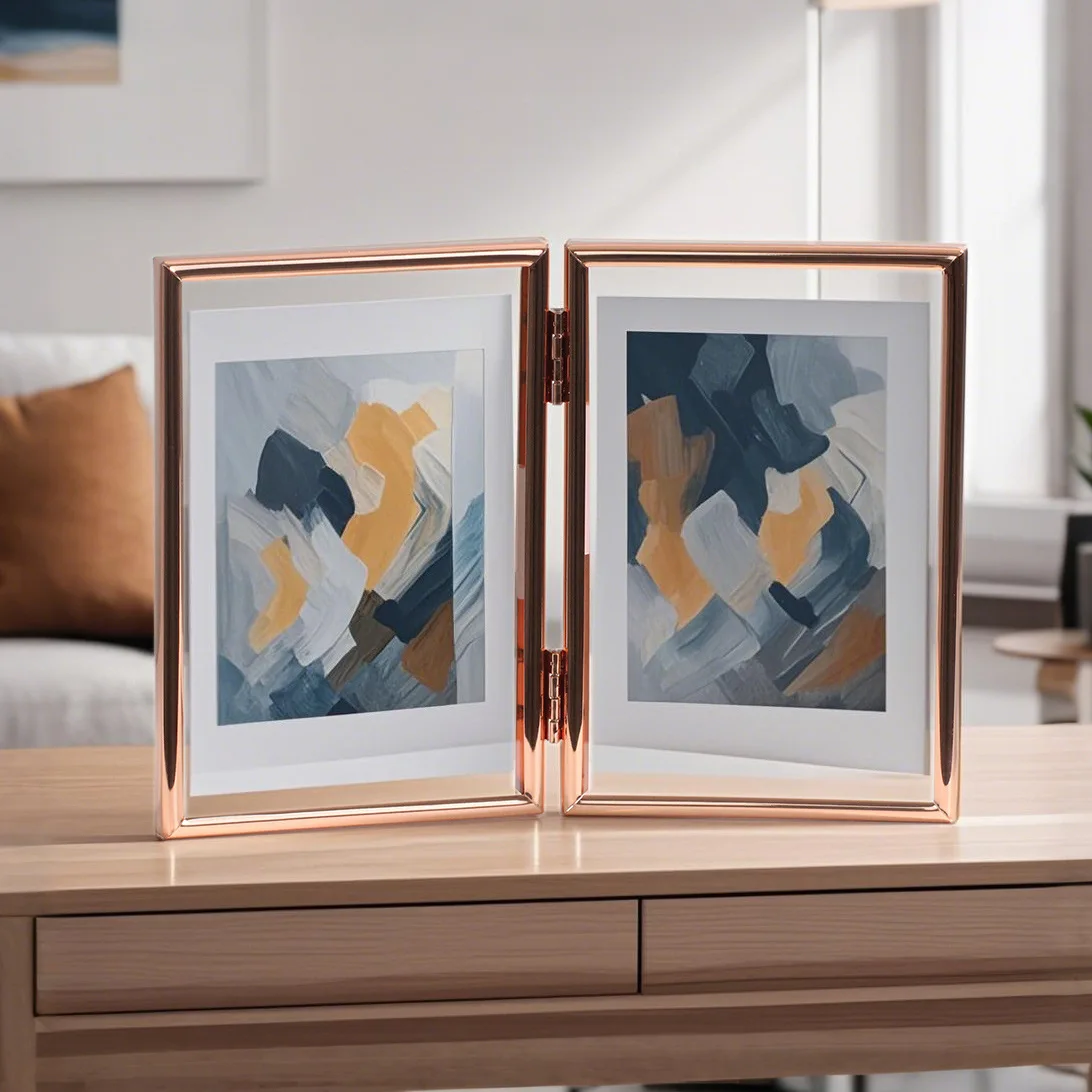 Minimalist Ins Double Transparent Folding Metal Suspended Photo Frame Desktop Ornaments High-end 5/12-inch Wedding Dress Frame