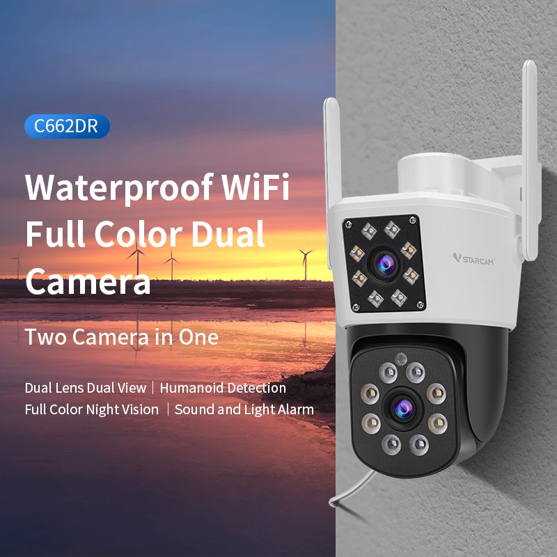 Vstarcam New 2MP 2K Dual Lens Dual Picture Outdoor Wifi IP Camera No Dead Corner Ball Integrated Security Surveillance Phone APP