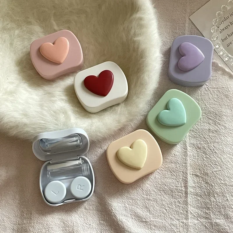 Candy Color Square Love Contact Lens Box Women Colored Portable Mirror Contact Lens Box Travel Easy Carry Storage Container