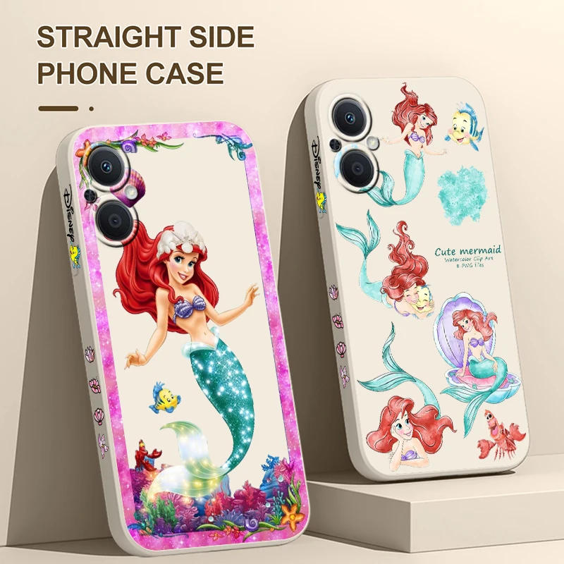 Princess The Little Mermaid For OPPO Find X5 X3 X2 Lite Pro Neo A5 A53 A94 4G 5G Liquid Left Rope Soft Phone Case Cover image 3