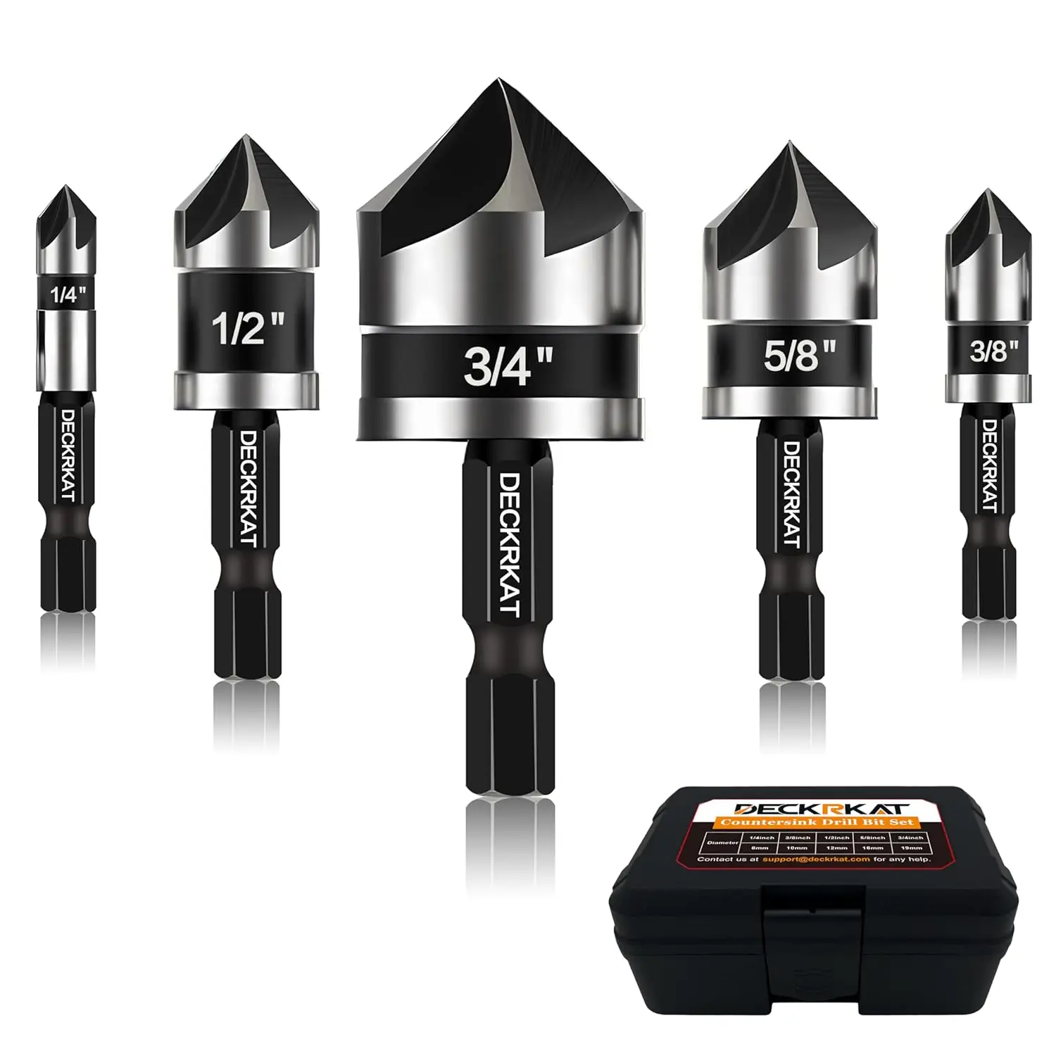 

5 Pcs Countersink Drill Bit Set, 82 Degree, Quick Change Hex Shank for Metal Wood Plastic