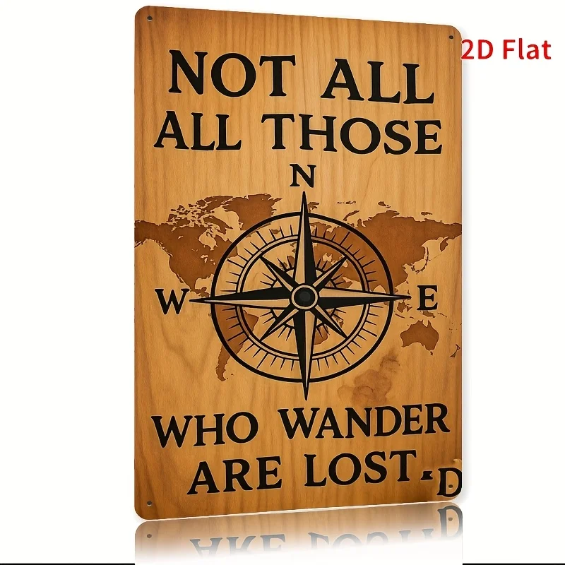 Vintage Compass and Map Metal Wall Art Sign - , Rustic Wooden Finish with Inspirational Quote 