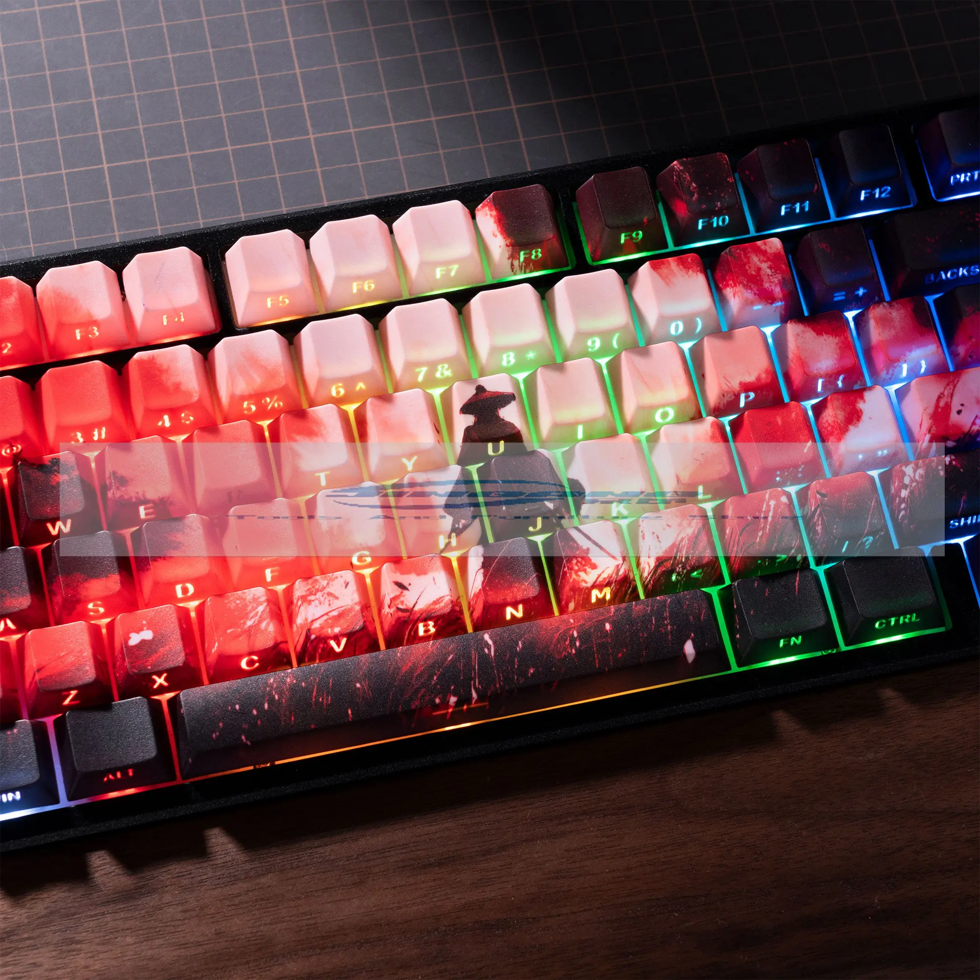 

XVX Китайский дизайн, блестящие боковые колпачки для клавиш с принтом, вишневый профиль, двойной выстрел, красные и черные колпачки для клавиш, 134 клавиши