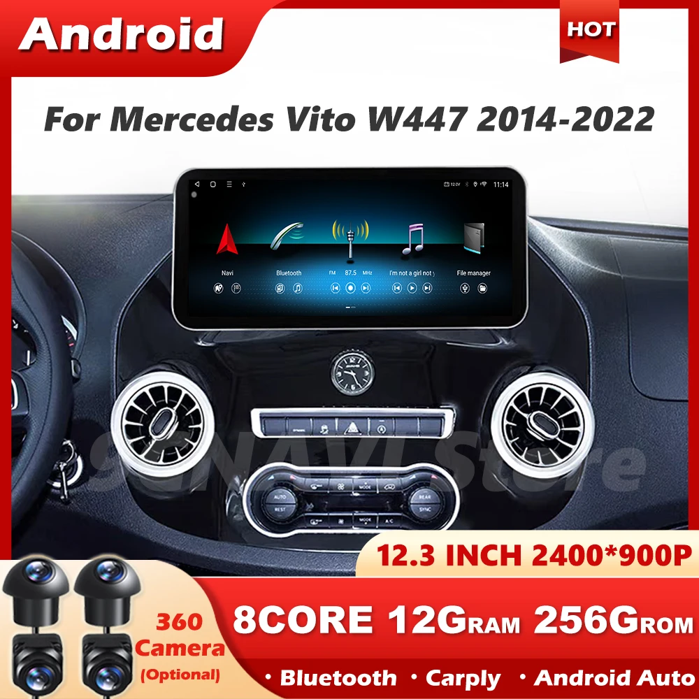 12.3' Android 16 Auto For Benz Vito W447 2014-2022 Car Radio Multimedia Video Player GPS Radio Wireless CarPlay Navigation Tools