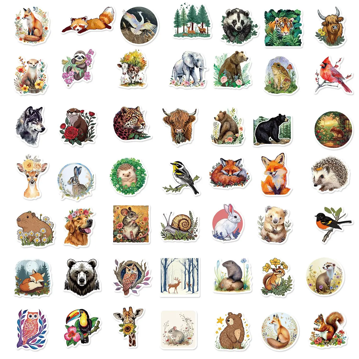 10/50pcs Retro Cartoon Animals Plants Magic Forest Stickers For Laptop Phone Guitar Luggage Waterproof Graffiti Decals Sticker