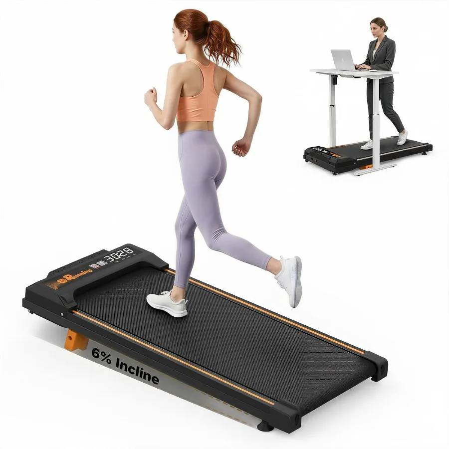 Office Under Desk Walking Pad Treadmill with Incline, Steel Frame, Black, Portable Design with Remote Control, LED Display, 300