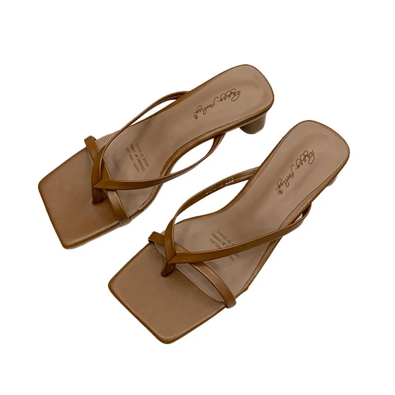 High Heels Comfortable New Summer Solid Leather Slippers Female Shoes Women Shoes Woman Fashion Cool Mules Slides Flip Flops image 6