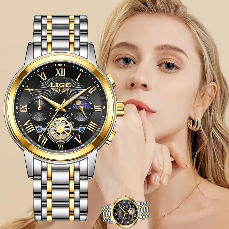 LIGE Luxury Watch For Woman High Quality Ladies Gift Quartz Watch Waterproof  Stainless Steel Women Watches reloj+box