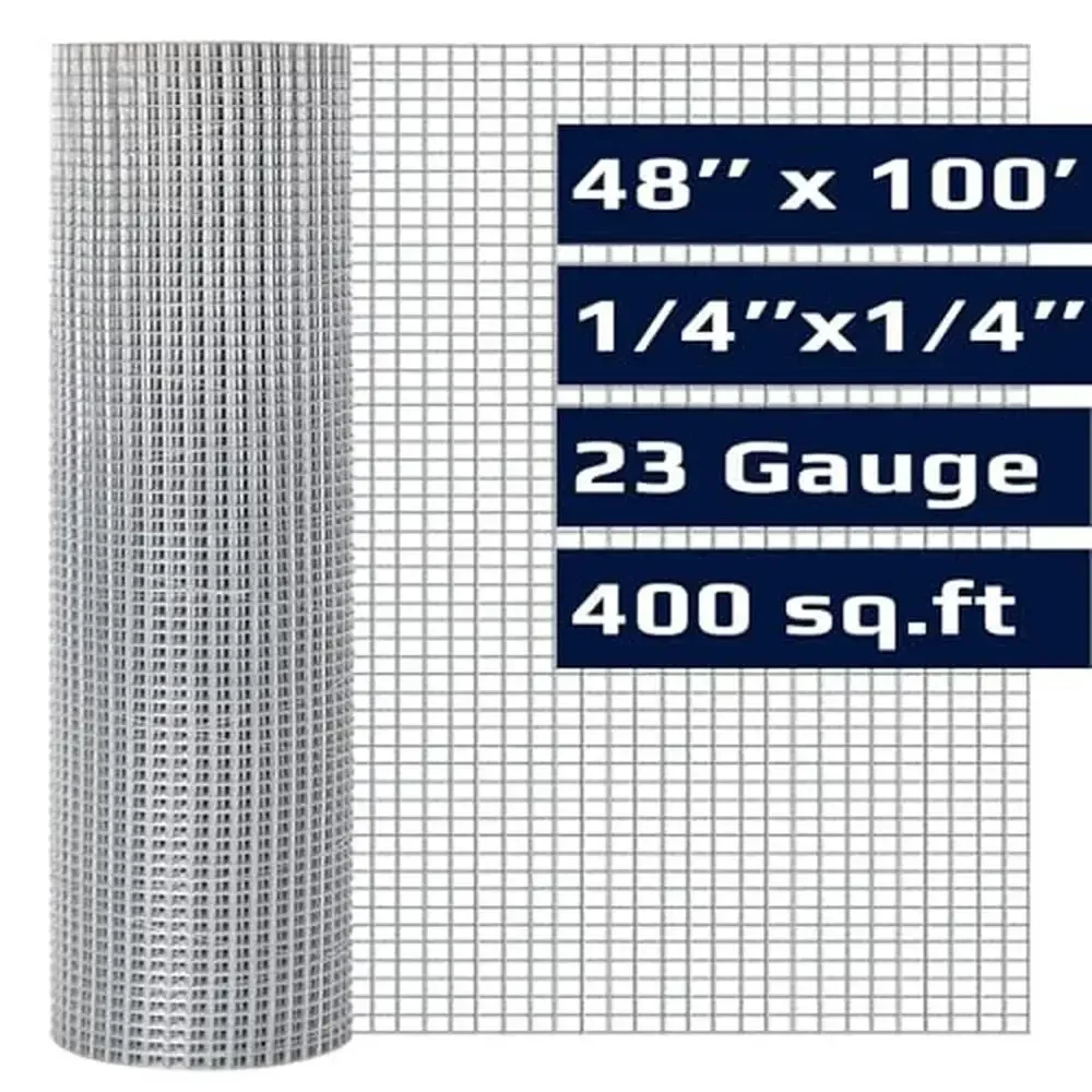 1/4 inch Hardware Cloth 48x100 Ft Welded Fencing Mesh Roll Chicken Wire Gopher Fence Galvanized Steel Anti-Corrosion 23 Gauge