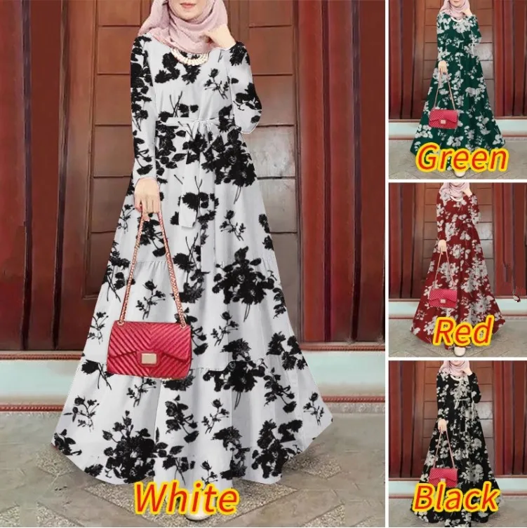 

New product pullover print loose plus size, beautiful and fashionable waist belt, mid length dress