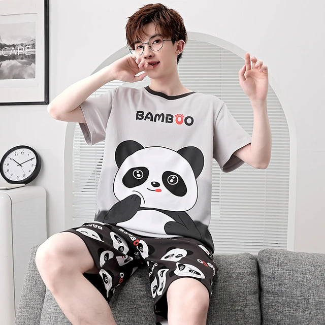 Summer Men Pajamas Set Adult Sleepwear Cotton Pyjamas Homewear Cartoon Panda Korean Loose Short Sleeve Pijamas Leisure Loungewea AliExpress