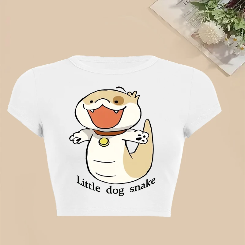 2025 small Dog Snake Cartoon Cute Casual Women's Summer Fashion Round Neck Printed T-shirt Popular Top Snake Year Good Luck