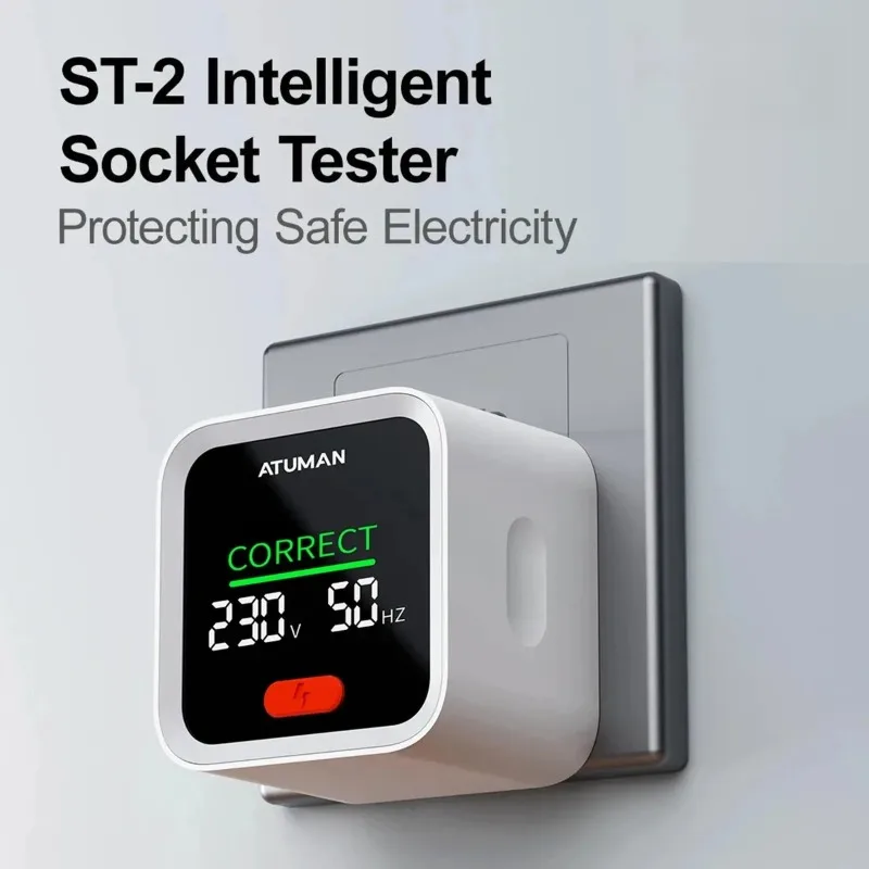 DUKA ATuMan ST2 Socket Tester Smart Socket Detector with LCD Backlit Display Plug Tester Breaker Finder EU Plug Type