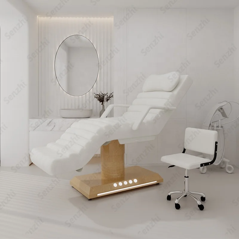 Hot selling high quality golden metal base with foot control electric 3 motor facial massage Beauty salon beauty bed