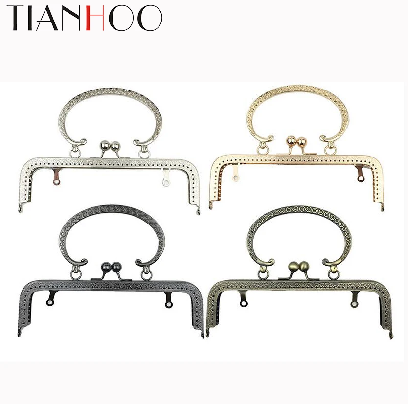 20cm Metal Purse Frame Embossed Handle for Clutch Handbag Making Kiss Clasp Lock Antique Bronze Bag Accessories Hardware