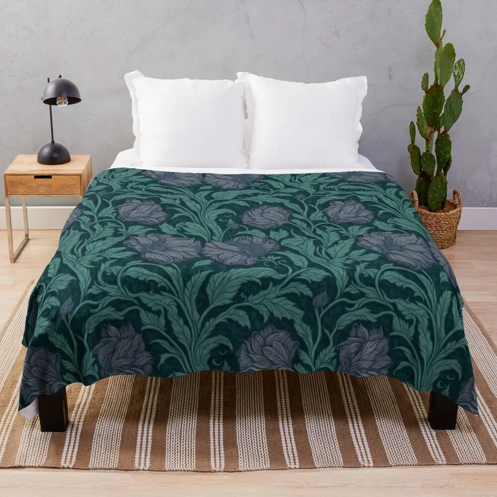 

Floral Teal Delight Inspired by William Morris Pimpernel Throw Blanket Hair Blankets For Sofas Blankets