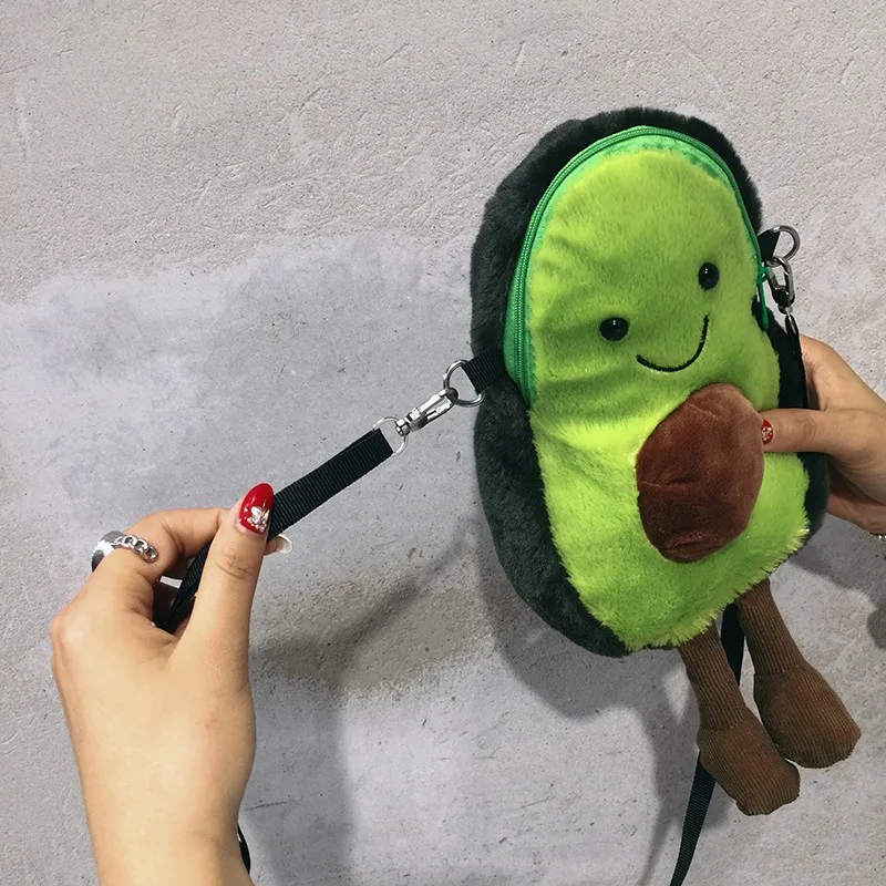 Moda carino avocado borsa in peluche cartone animato spalla messenger ragazza borsa zaino studente zainetto bambini peluche bambola giocattolo ragazza regalo