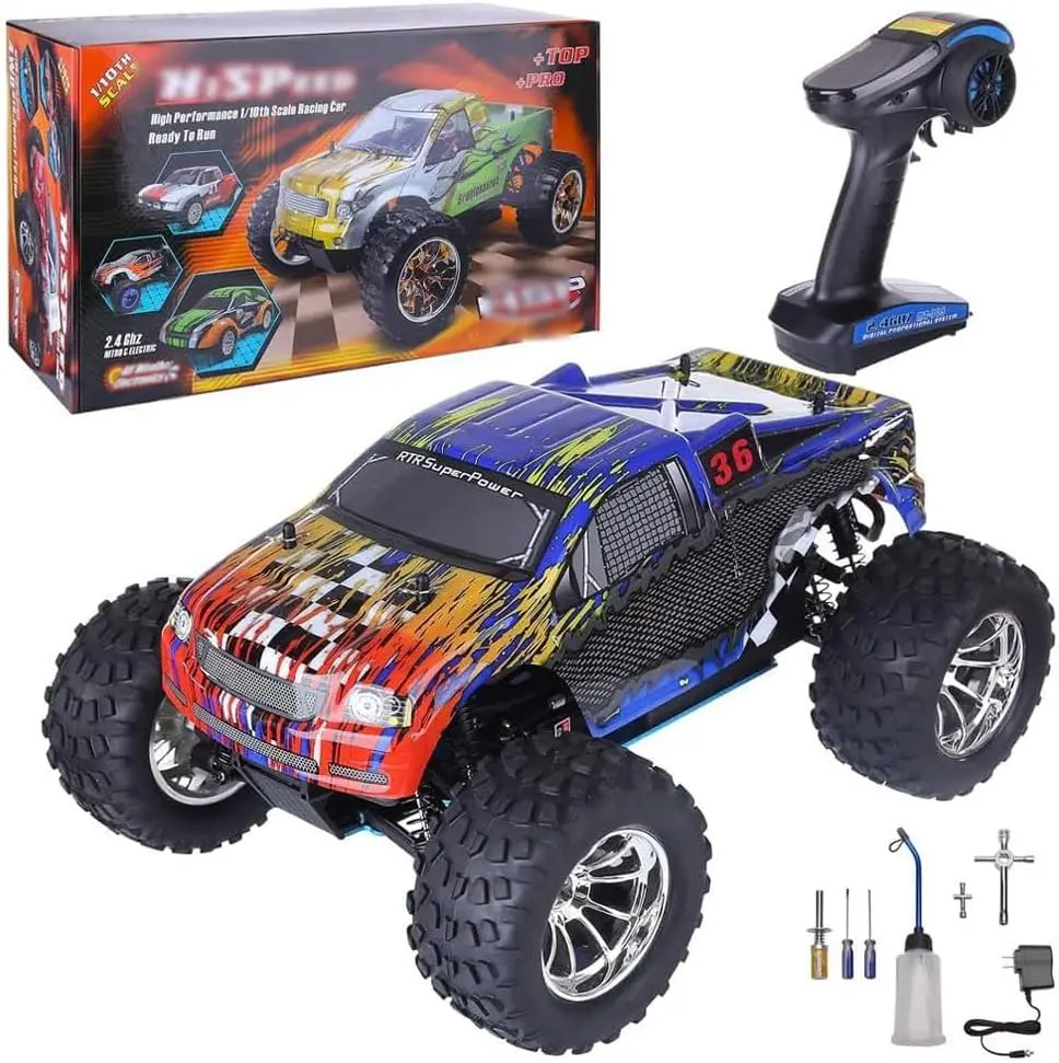 1/10 Scale Nitro RC Off-Road Buggy Truck, 4WD Gas-Powered Remote Control Car, 50 MPH High Speed Desert Racer, Ready-to-Run Hobby Grade Short Course Crawler for Adults with Gas Engine