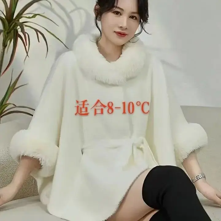 Autumn Winter Cloak Coat 2026 Popular New Temperament Solid Color Korean Version Premium Thousand Gold Coat Fur Collar Loose