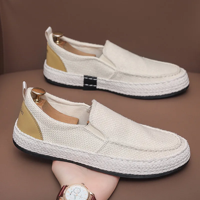 

New Arrivals Linen Loafers Man Comfort Breathable Fisherman Shoes For Men Platform Slip-On Man Casual Shoes zapatos para hombre