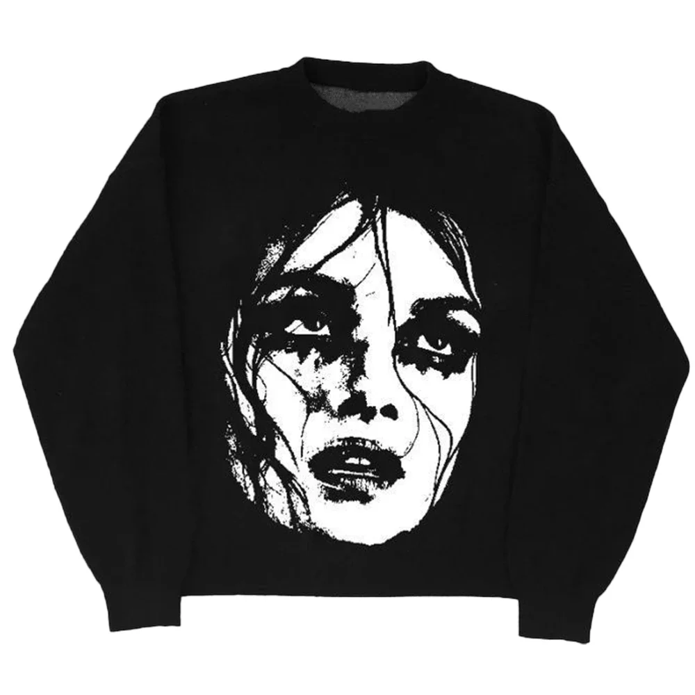 

Anime Girl Sweater Gothic Punk Ugly Pullover Knitted 2023 Winter Women Y2k Harajuku Vintage Oversized Sweater Streetwear Jumper