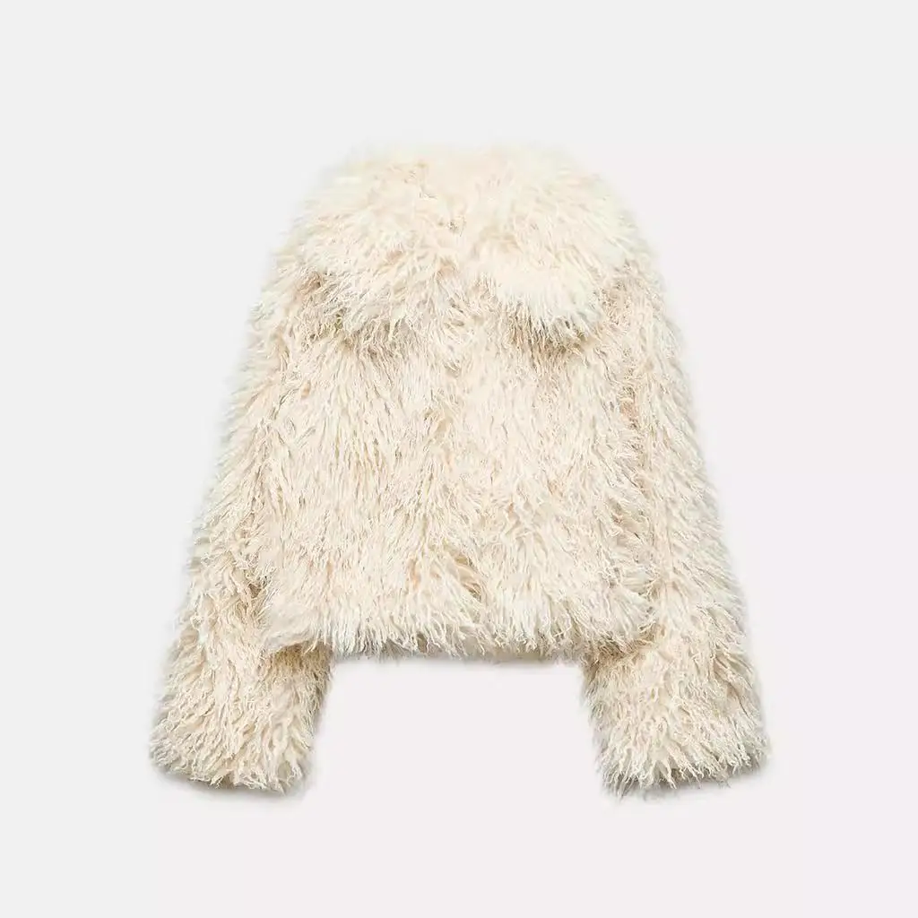 سترة عصرية بأكمام طويلة من الفرو الاصطناعي ذات ياقة ثابتة ملابس نسائية جديدة للخريف والشتاء TRF معطف خارجي أنيق