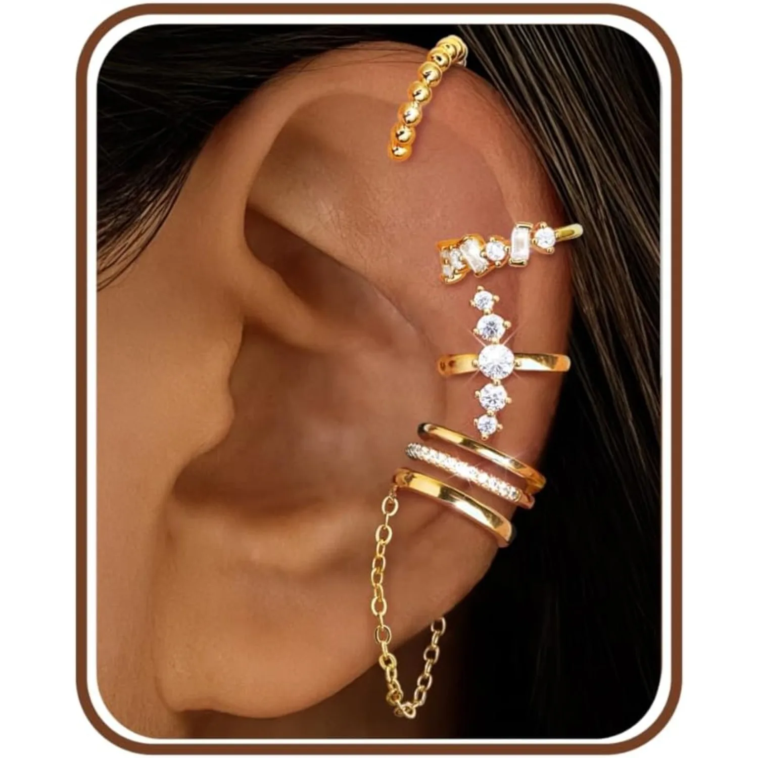 Bobisty - Juego de 5 Pendientes de Oreja Ajustables para Mujer, Pendientes Falsos para Cartílago y Hélix, Sin Perforaciones