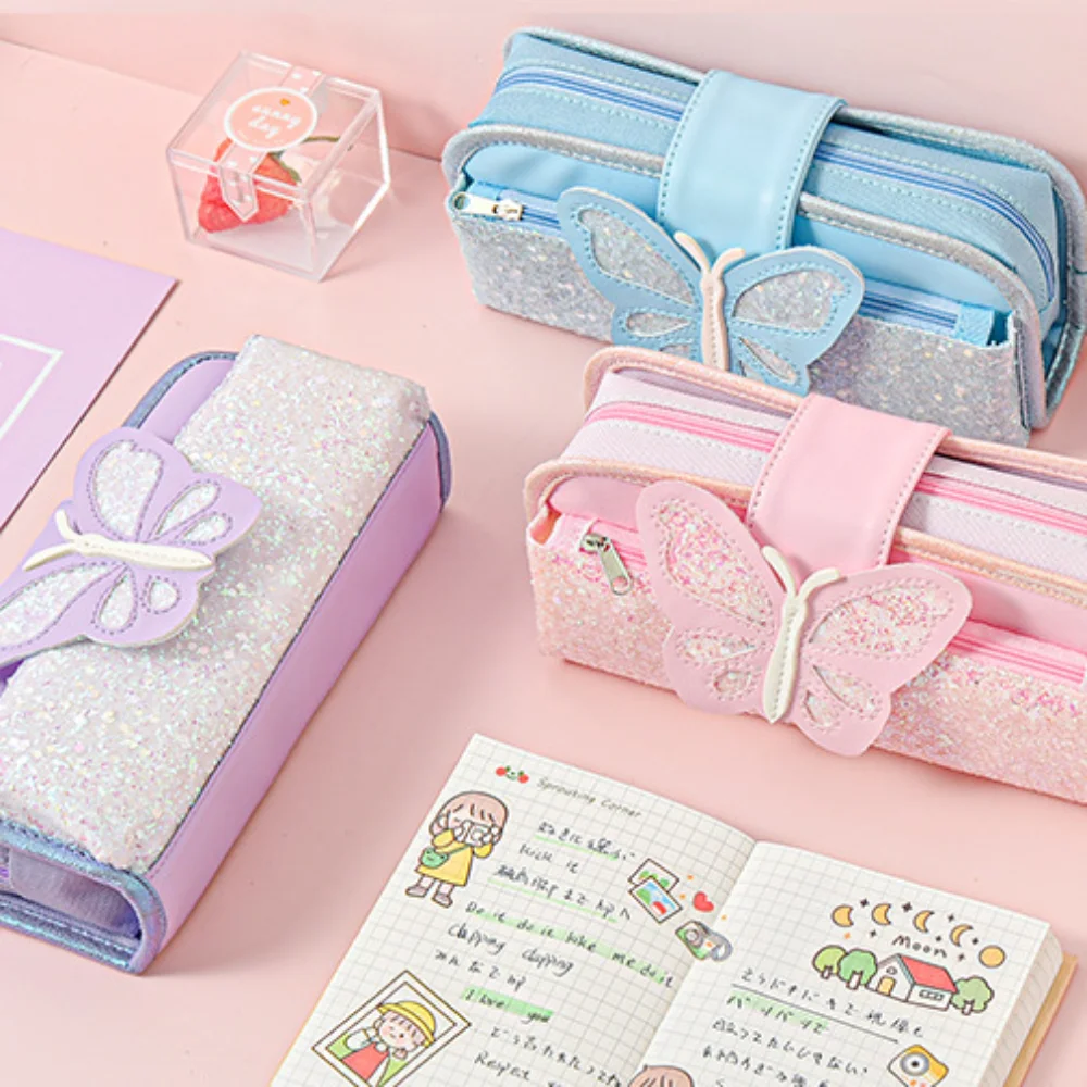 

Fashion Girly Pencil Case Glitter High Quality Bowknot Pen Case Large Capacity Stationery Stationery Bag Children