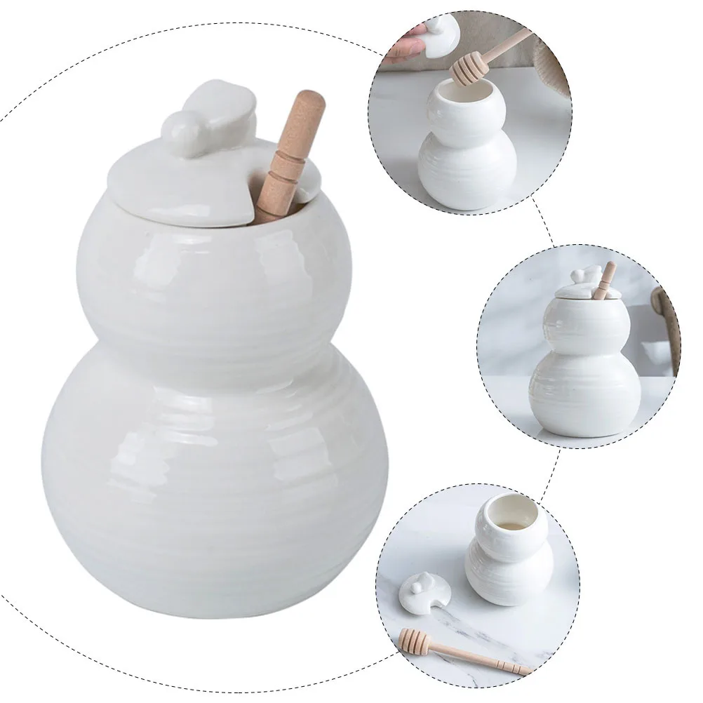 

1Pcs Honey Jar White Ceramic Lid Honey Pot for Kitchen Bakery Coffee Shop Storage Container Food Canister