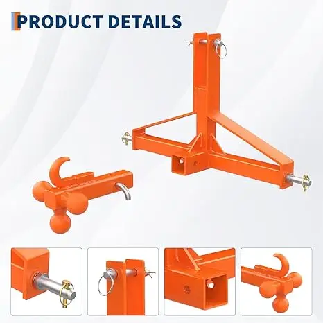

3 Point Trailer Hitch with 2' Receiver,Tractor Mover Drawbar, Farm Equipment Subcompact Trailer Hitch for Standard Category 1