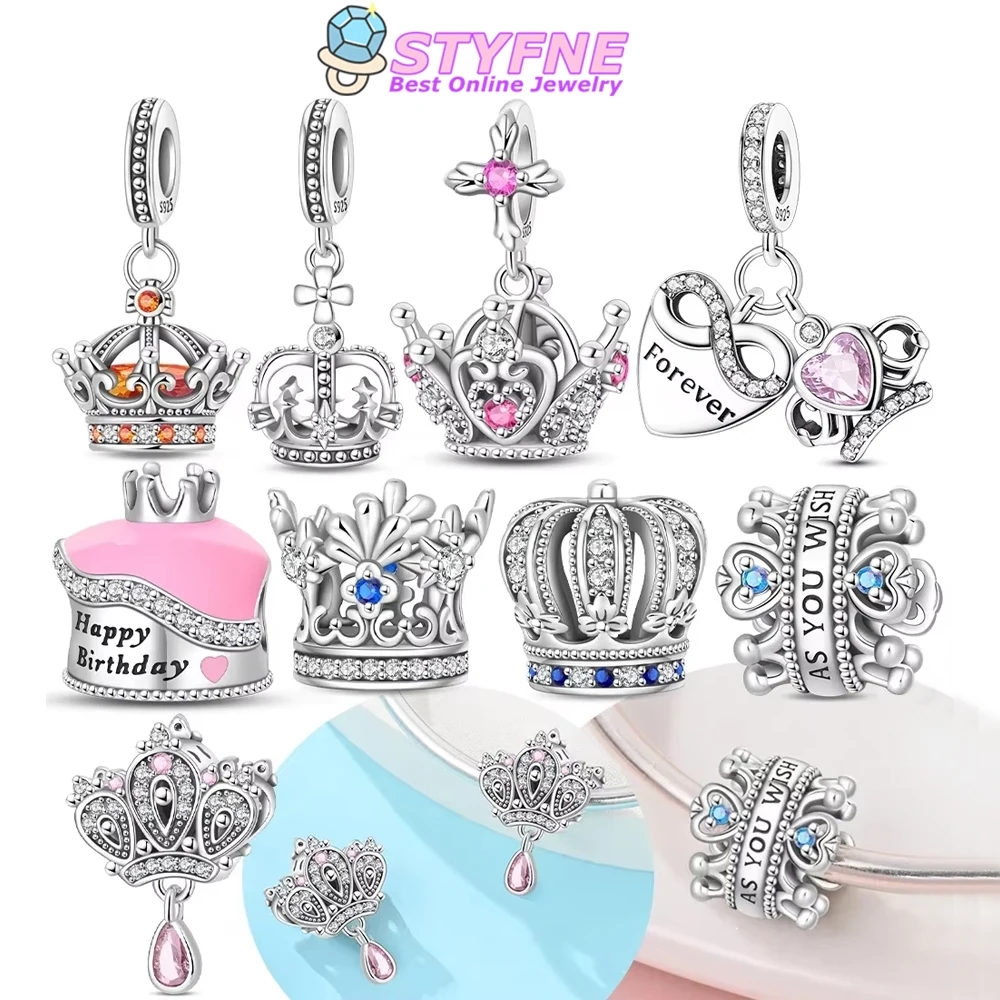 Breloques en émail en forme de croix, de couronne et de cœur éternel, plaquées argent 925, pour sacs, bracelets, bijoux, cadeaux pour femmes